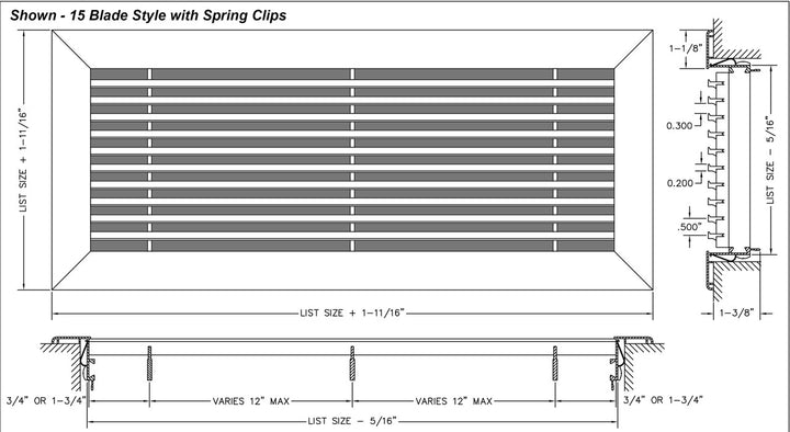 Aluminum Bar Linear Return - Grille (No Damper) for Floor Installation (Max 8" High) Vent Cover Dayus Register and Grille, Inc. - VCU