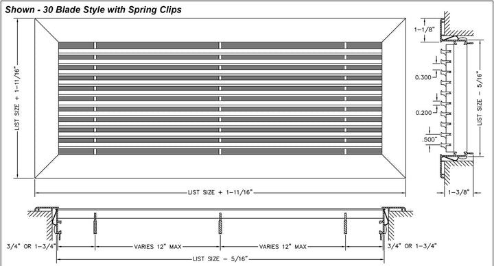 Aluminum Bar Linear Return - Grille (No Damper) for Floor Installation (Max 8" High) Vent Cover Dayus Register and Grille, Inc. - VCU