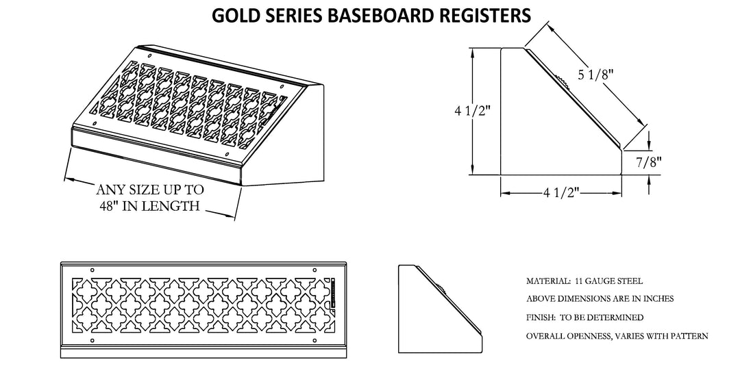 Gold Series Steel Designs Baseboard Registers and Returns 30" Baseboard Vent Steel Crest Corporation - VCU