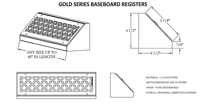 Gold Series Steel Designs Baseboard Registers and Returns 30" Baseboard Vent Steel Crest Corporation - VCU