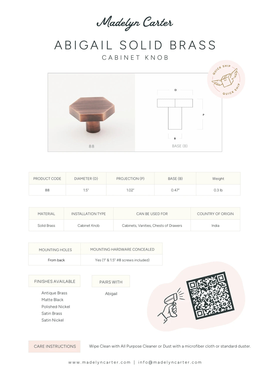 Abigail Solid Brass Cabinet Knob Cabinet Hardware Kay Hardware - VCU