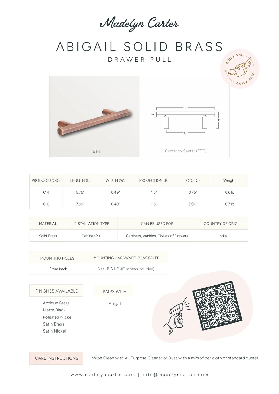 Abigail Solid Brass Drawer Pull Cabinet Hardware Kay Hardware - VCU