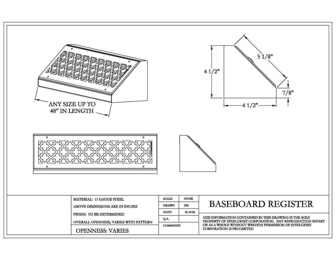 Gold Series Steel Designs Baseboard Registers and Returns 12" Baseboard Vent Steel Crest Corporation - VCU