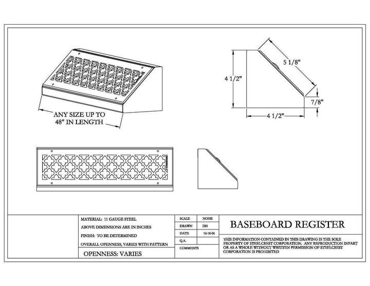 Gold Series Steel Designs Baseboard Registers and Returns 12" Baseboard Vent Steel Crest Corporation - VCU
