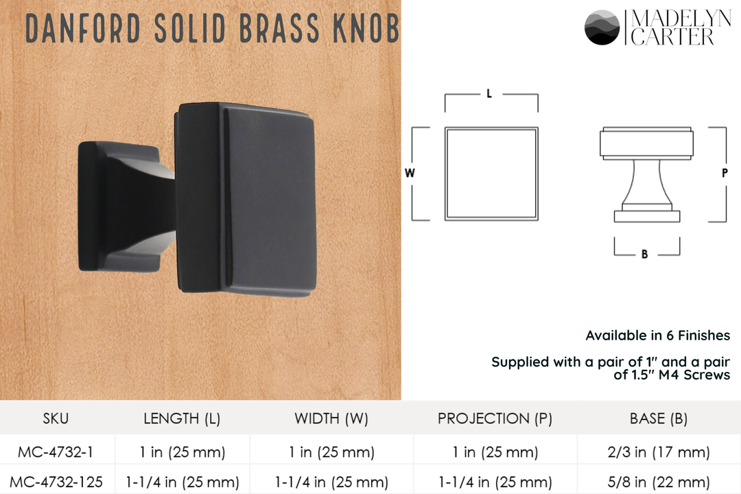 Danford Solid Brass Square Cabinet Knob Cabinet Hardware Kay Hardware - VCU