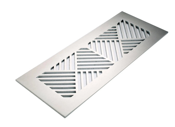 Chevron Design Vent Covers - Made to Order Vent Cover Reggio Register Company, LLC - VCU 2.25 x 10 (Overall 3.5 x 12) 3/16" Aluminum Satin Nickel