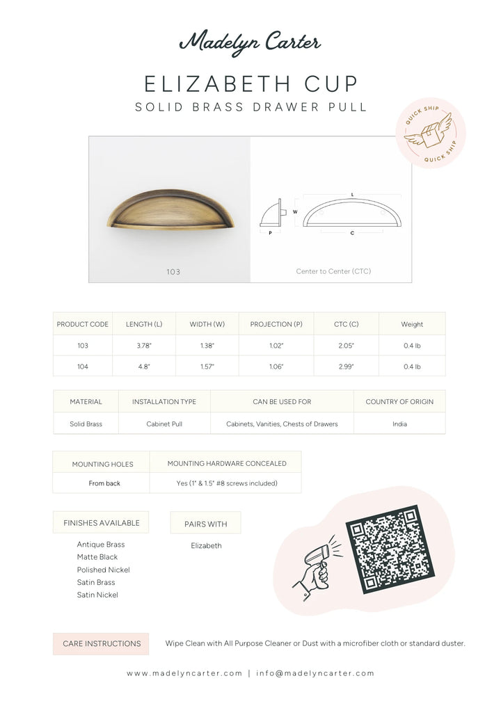 Elizabeth Solid Brass Cup Pull Cabinet Hardware Kay Hardware - VCU