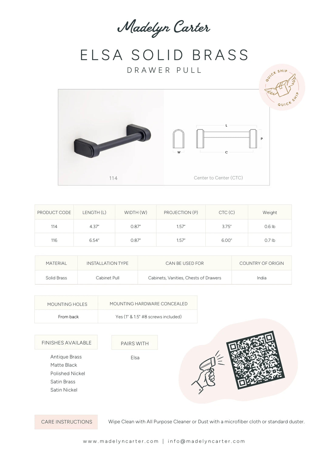 Elsa Solid Brass Drawer Pull Cabinet Hardware Kay Hardware - VCU