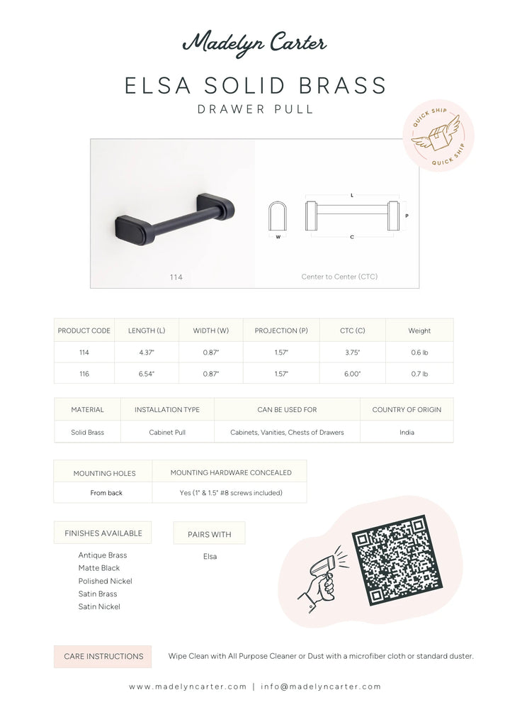 Elsa Solid Brass Drawer Pull Cabinet Hardware Kay Hardware - VCU