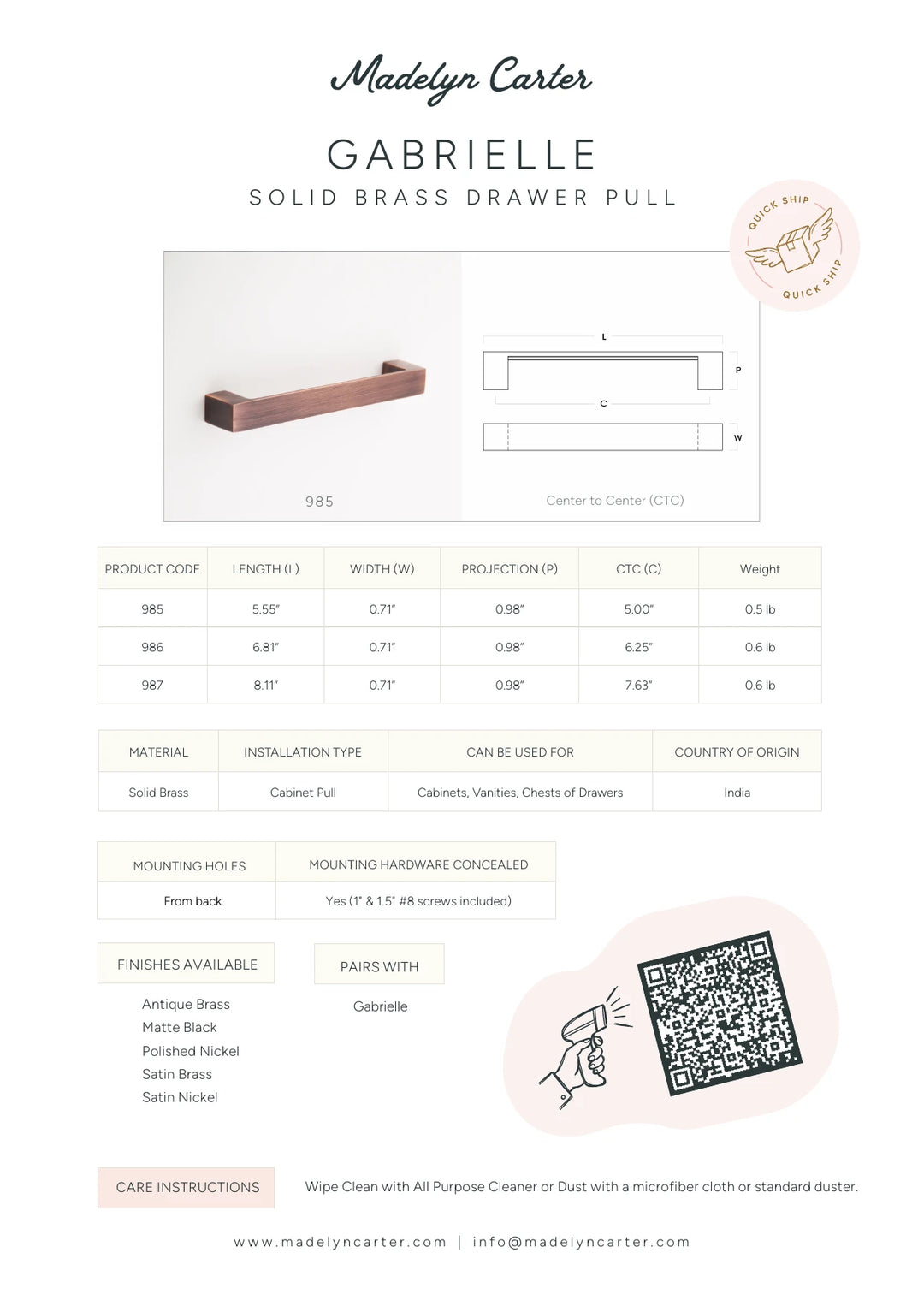 Gabrielle Solid Brass Drawer Pull Cabinet Hardware Kay Hardware - VCU