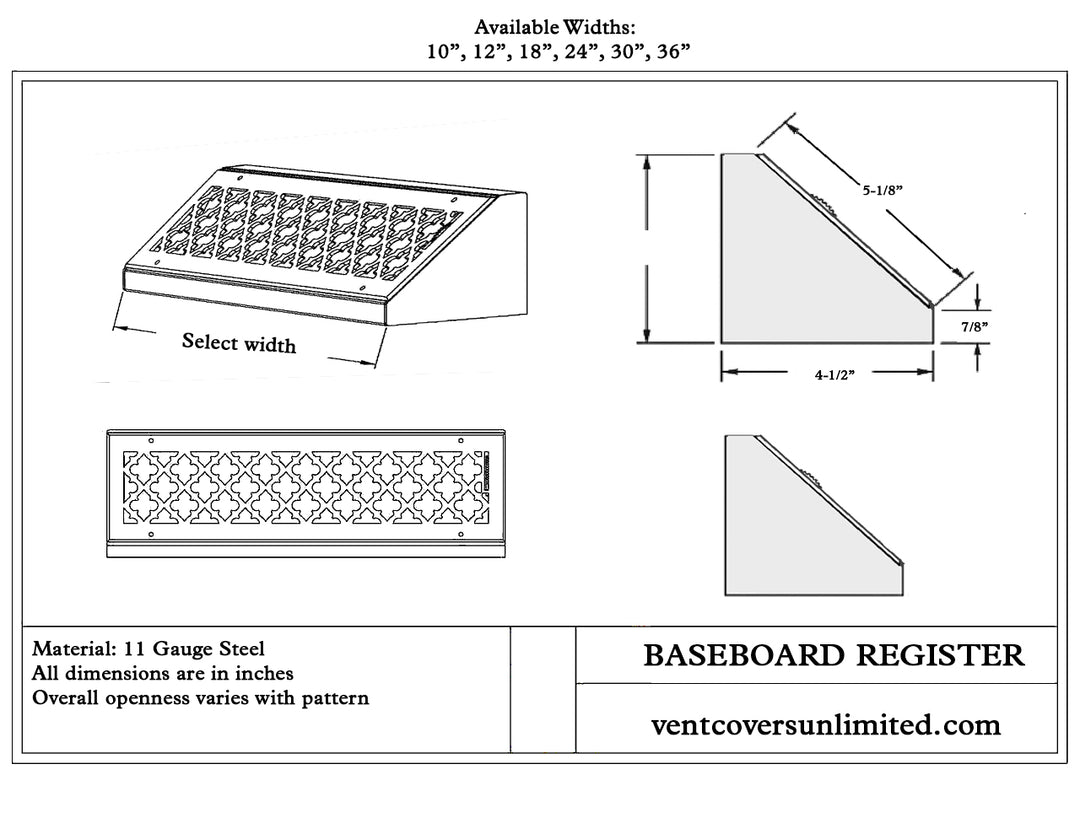 Gold Series Steel Designs Baseboard Registers and Returns 36" Baseboard Vent Steel Crest Corporation - VCU