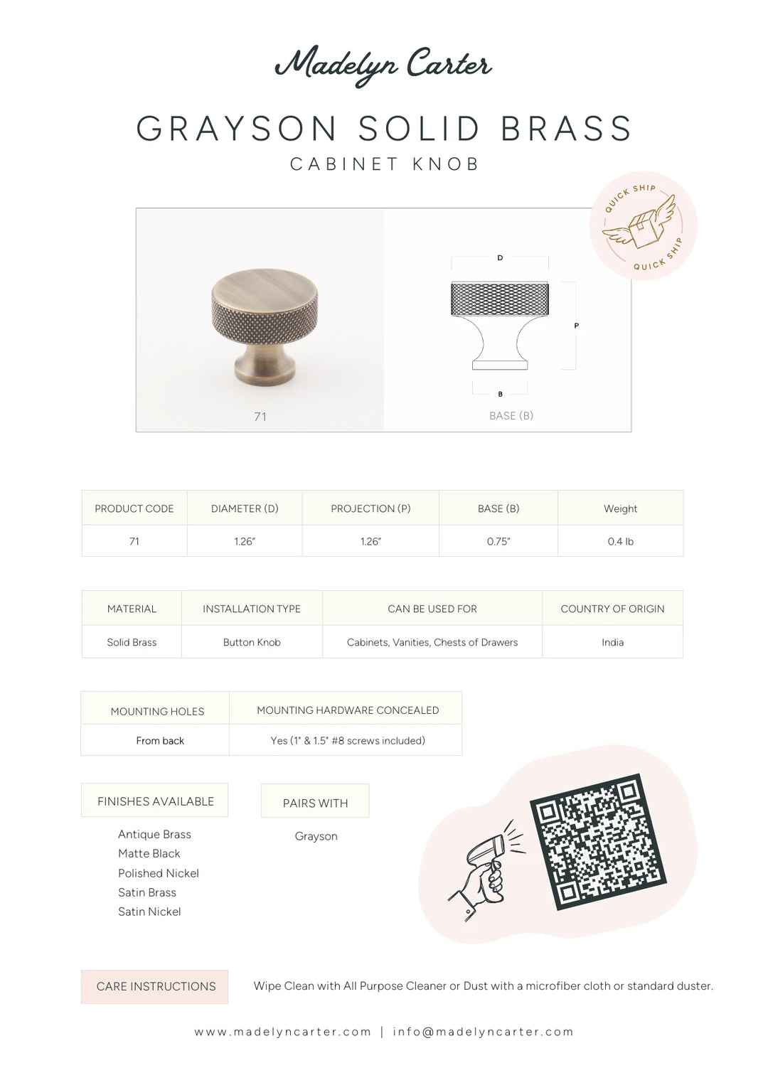 Grayson Knurled Solid Brass Cabinet Knob Cabinet Hardware Kay Hardware - VCU