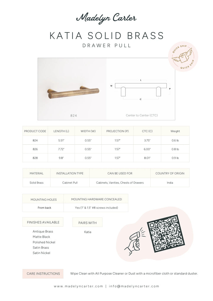 Katia Solid Brass Drawer Pull Cabinet Hardware Kay Hardware - VCU