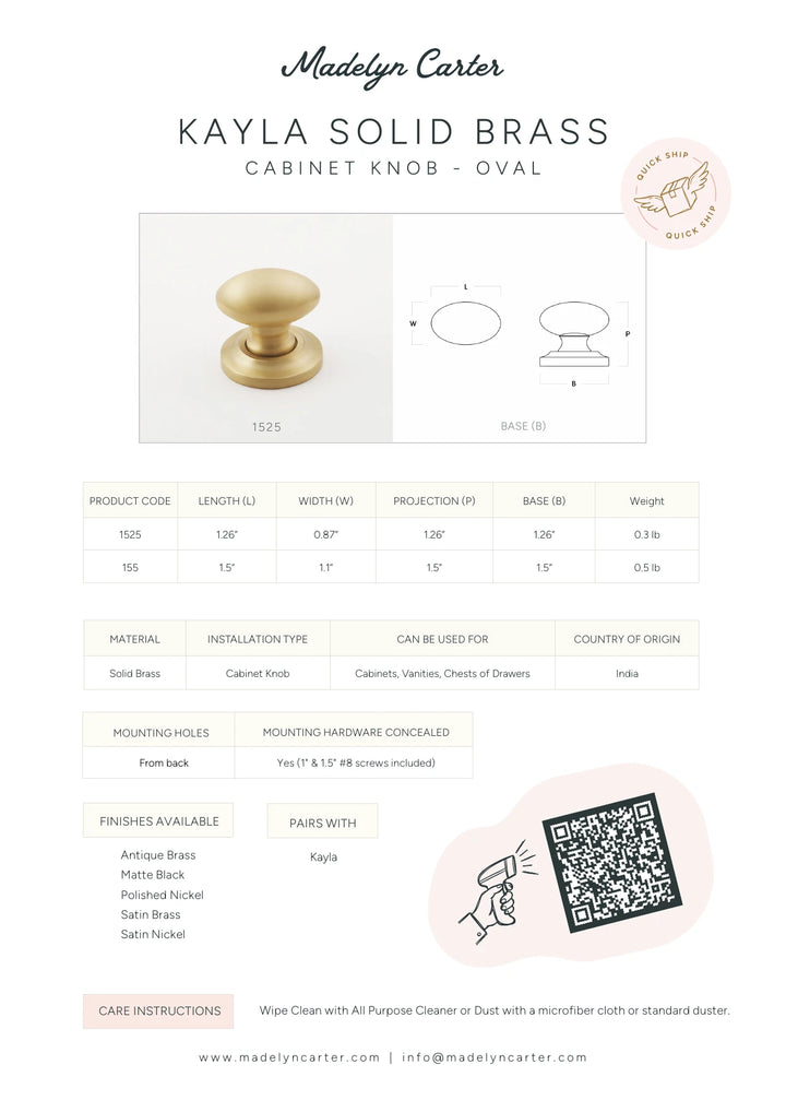 Kayla Solid Brass Egg Knob Cabinet Hardware Kay Hardware - VCU