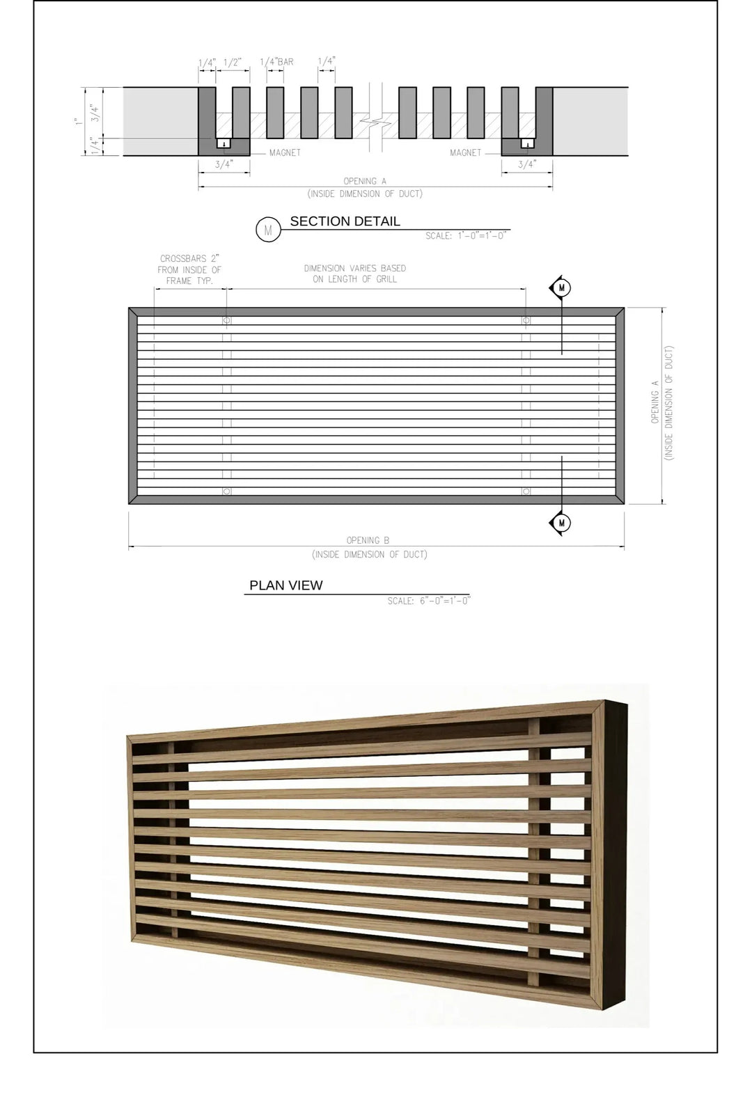 Linear Bar Inset - Flush Mount Removable Core Wood Grilles - Ceiling and Wall Flush Grille Vexell - VCU