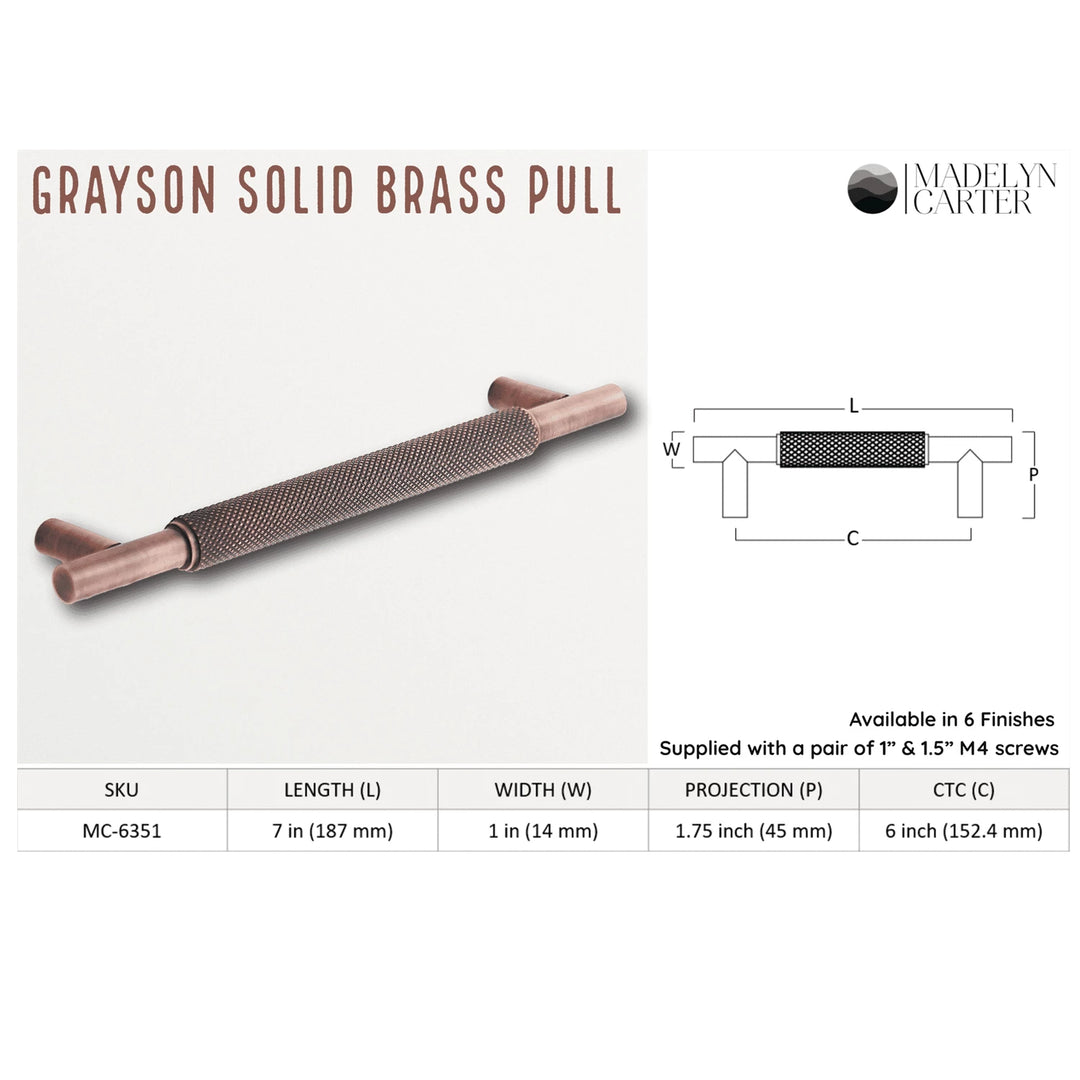Grayson Knurled Solid Brass Drawer Pull Cabinet Hardware Kay Hardware - VCU