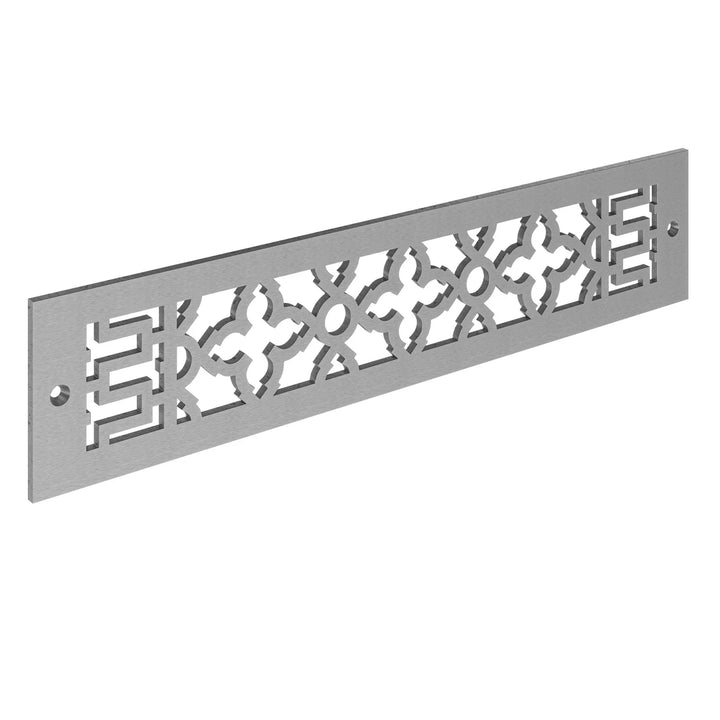 Scroll Toe Kick Vent Cover Toe Kick Reggio Register Company, LLC - VCU 2.25 x 10 (Overall 3.5 x 12) 3/16" Aluminum Satin Nickel