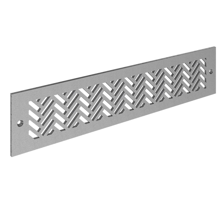 Herringbone Toe Kick Vent Cover Toe Kick Reggio Register Company, LLC - VCU 2.25 x 10 (Overall 3.5 x 12) 3/16" Aluminum Satin Nickel