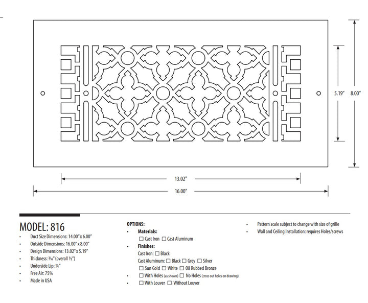 Scroll Design Vent Covers - Made to Order Vent Cover Reggio Register Company, LLC - VCU