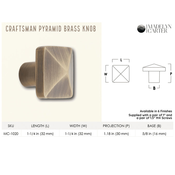 Craftsman Solid Brass Pyramid Cabinet Knob Cabinet Hardware Kay Hardware - VCU