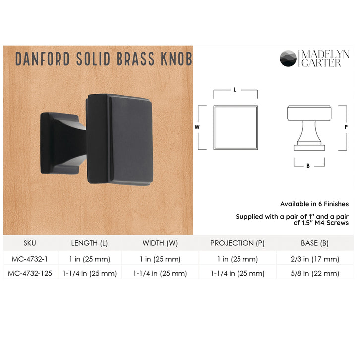 Danford Solid Brass Square Cabinet Knob Cabinet Hardware Kay Hardware - VCU