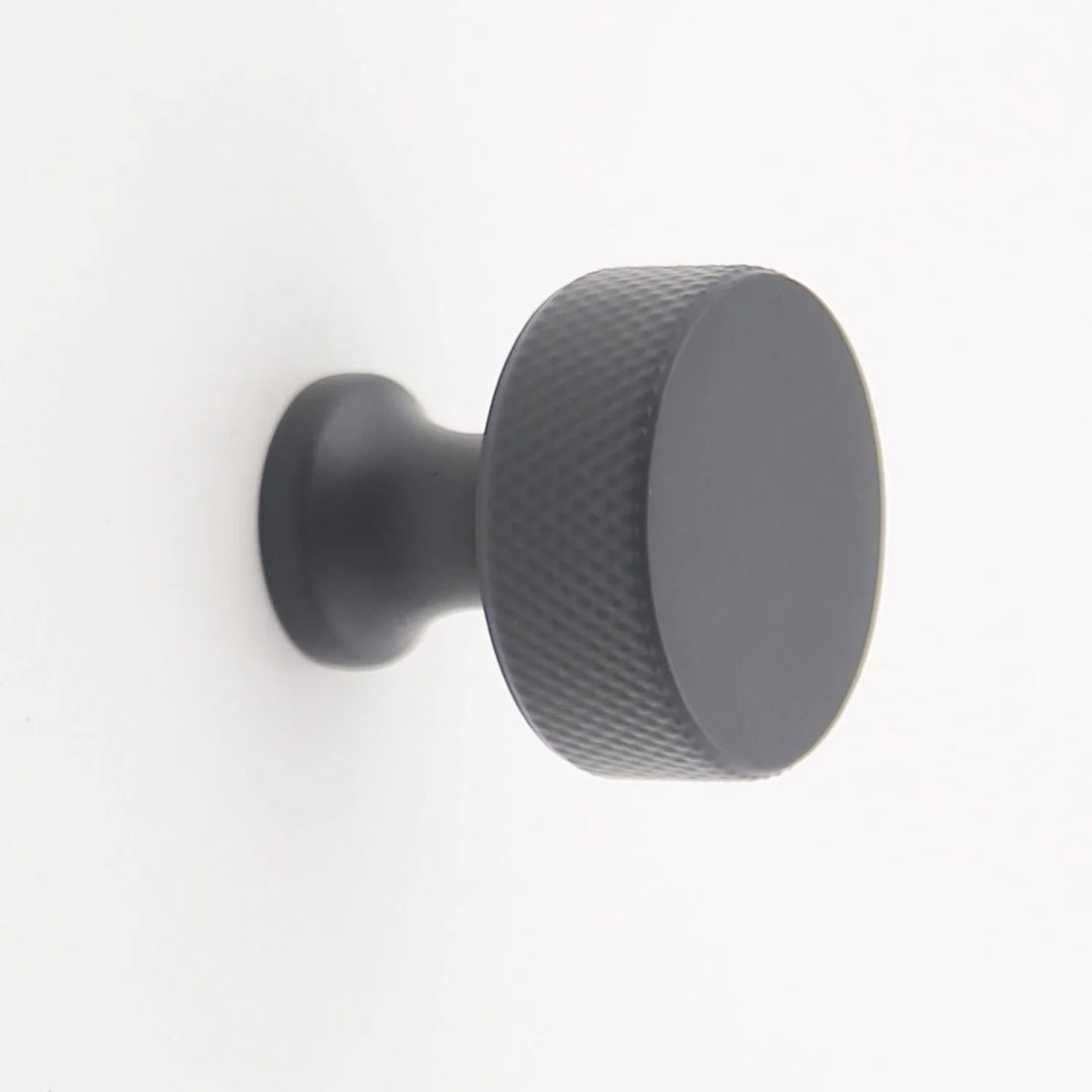 Grayson Knurled Solid Brass Cabinet Knob Cabinet Hardware Kay Hardware - VCU Matte Black