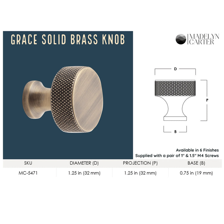 Grayson Knurled Solid Brass Cabinet Knob Cabinet Hardware Kay Hardware - VCU