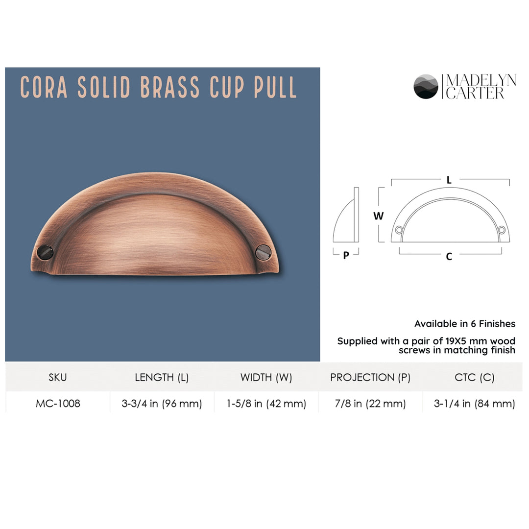 Cora Cup Solid Brass Drawer Pull Cabinet Hardware Kay Hardware - VCU