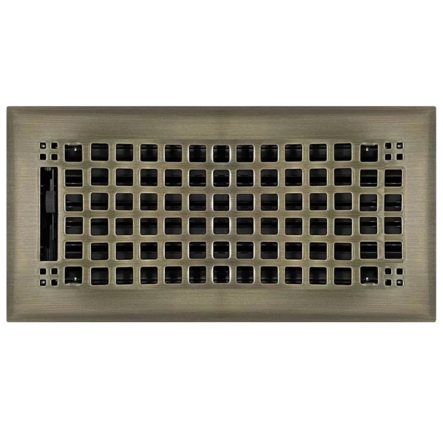 Mission Steel Floor and Wall Registers Vent Cover Steel Plated (Wholesale Registers) - VCU 2 x 12 (Overall: 3.5 x 13.125) Antique Brass
