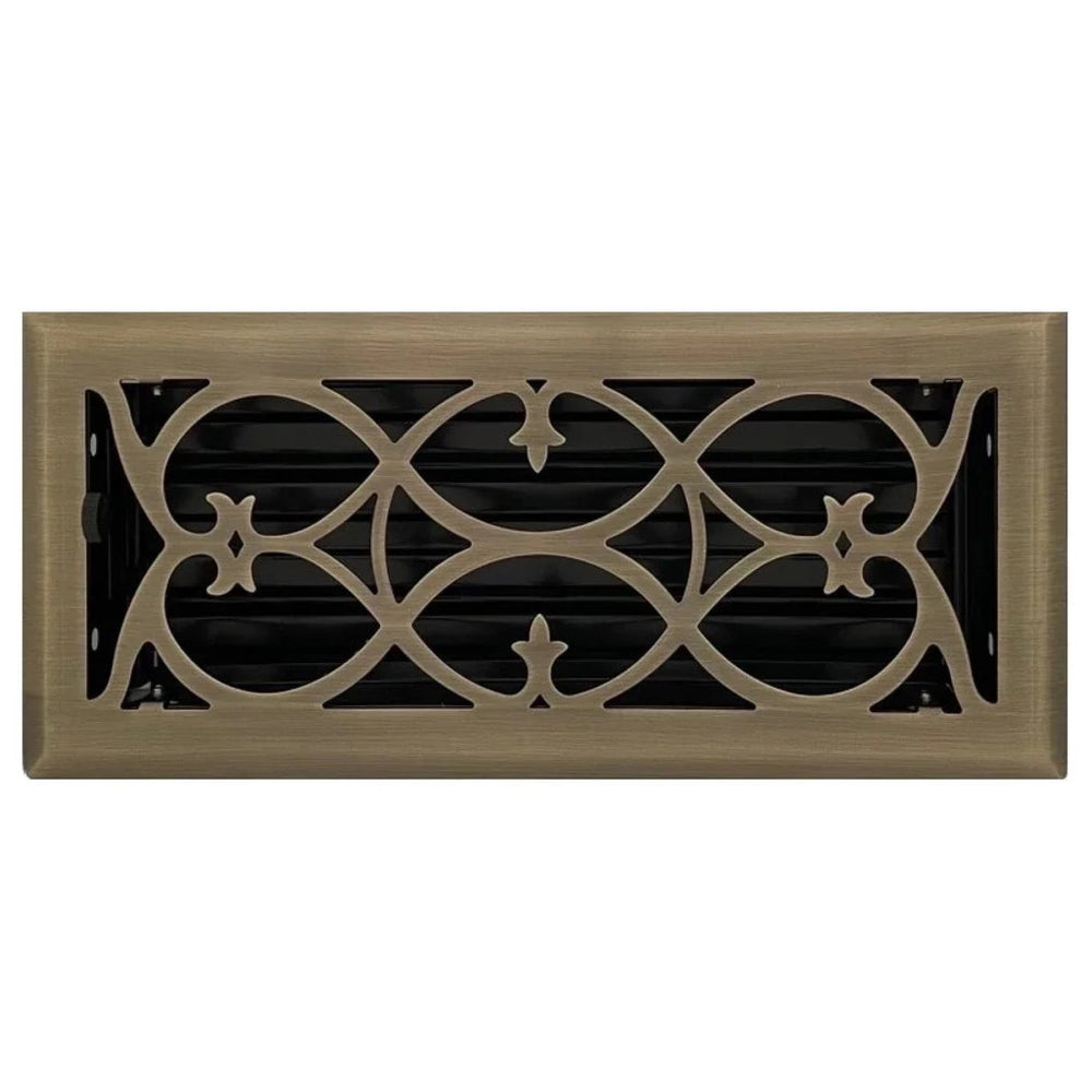 Victorian Floor and Wall Registers Vent Cover Steel Plated (Wholesale Registers) - VCU 2 x 10 (Overall: 3.375 x 11.25) Antique Brass