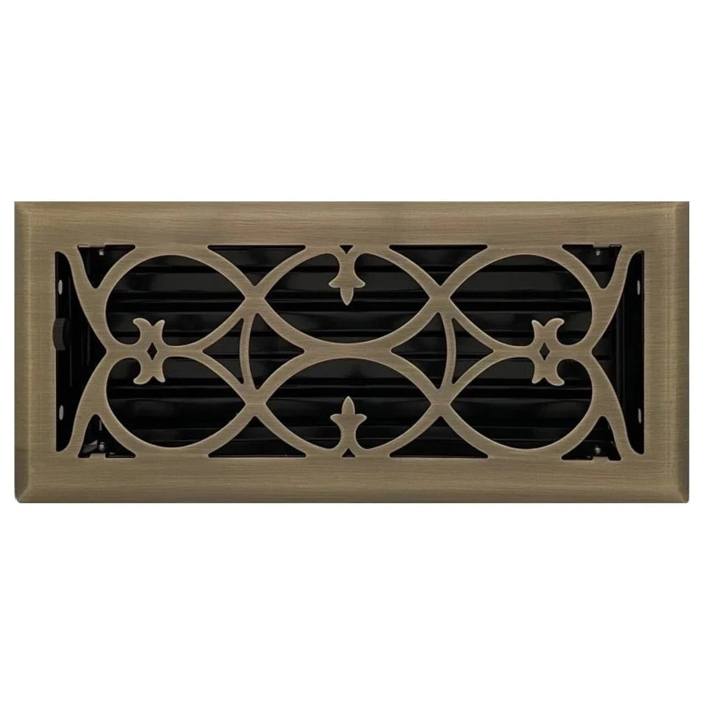 Victorian Floor and Wall Registers Vent Cover Steel Plated (Wholesale Registers) - VCU 2 x 10 (Overall: 3.375 x 11.25) Antique Brass