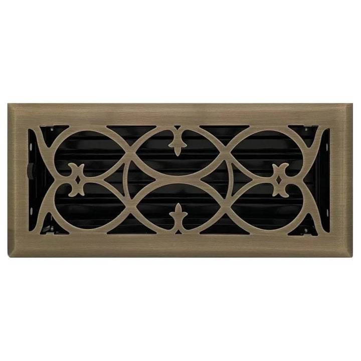 Victorian Floor and Wall Registers Vent Cover Steel Plated (Wholesale Registers) - VCU 2 x 10 (Overall: 3.375 x 11.25) Antique Brass