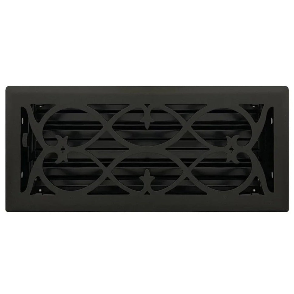 Victorian Floor and Wall Registers Vent Cover Steel Plated (Wholesale Registers) - VCU 2 x 10 (Overall: 3.375 x 11.25) Flat Black