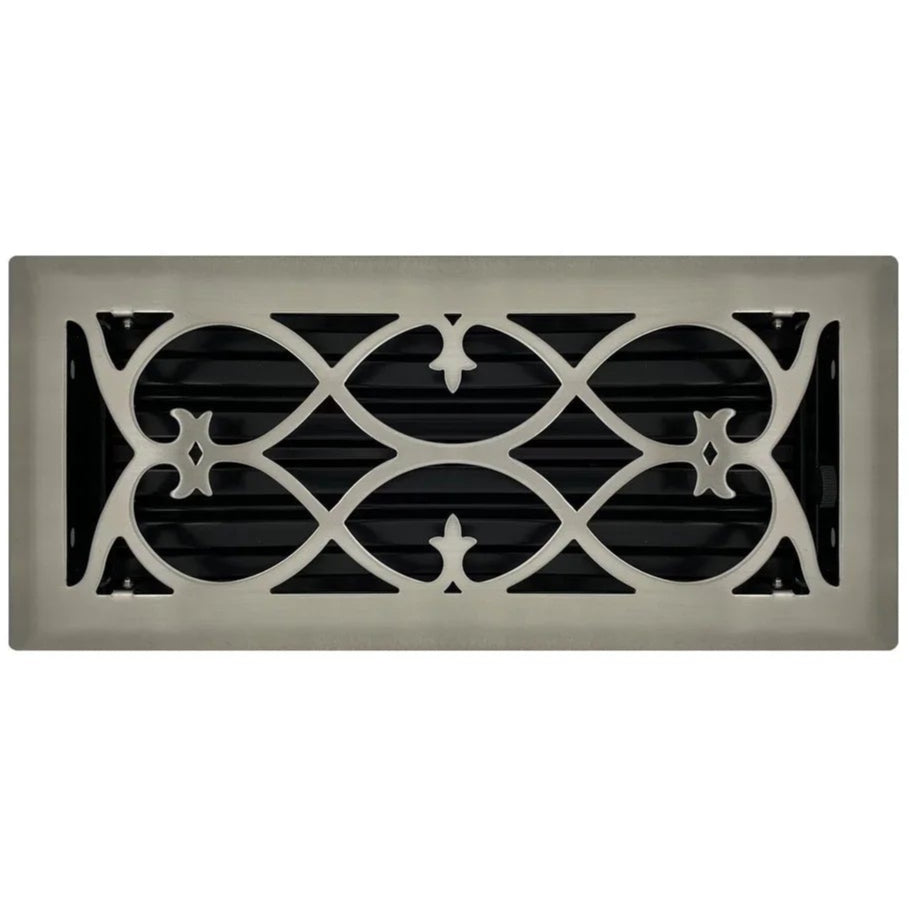 Victorian Floor and Wall Registers Vent Cover Steel Plated (Wholesale Registers) - VCU 2 x 10 (Overall: 3.375 x 11.25) Brushed Nickel