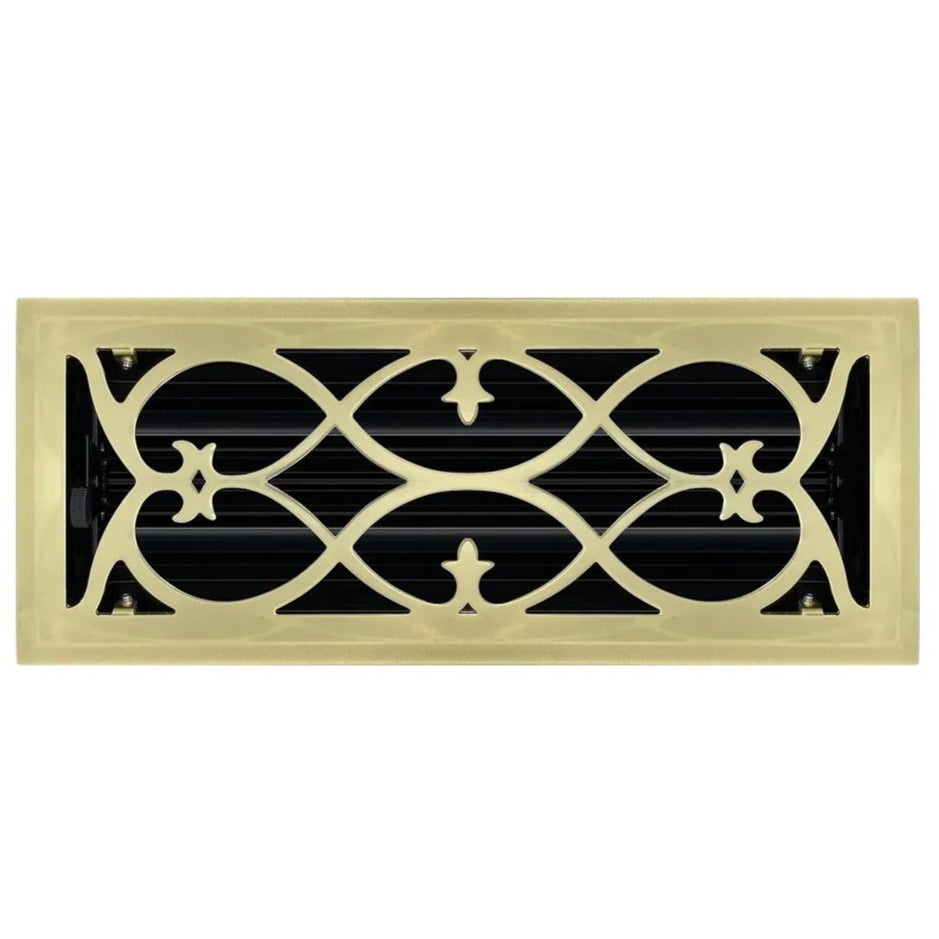 Victorian Floor and Wall Registers Vent Cover Steel Plated (Wholesale Registers) - VCU 2 x 10 (Overall: 3.375 x 11.25) Polished Brass