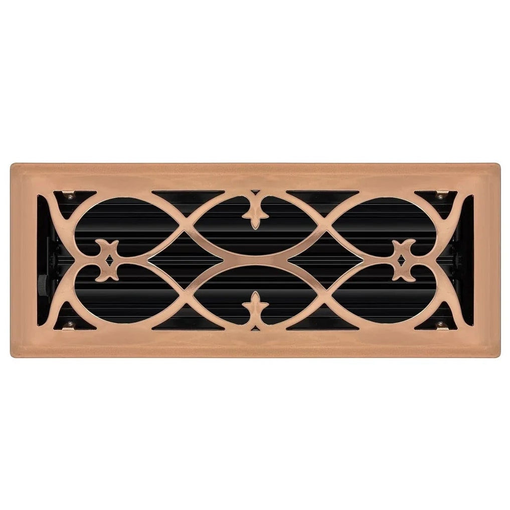 Victorian Floor and Wall Registers Vent Cover Steel Plated (Wholesale Registers) - VCU 2 x 10 (Overall: 3.375 x 11.25) Polished Copper