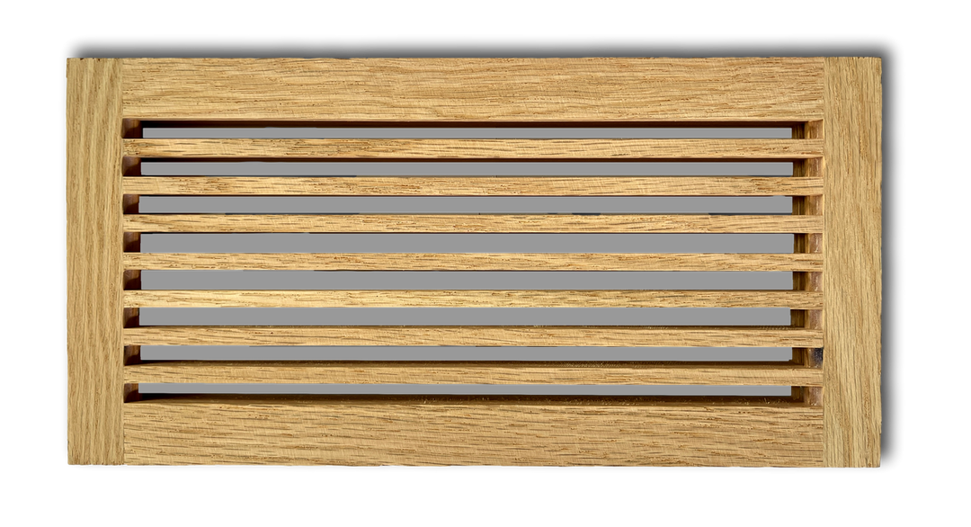 Wood Designs One Way Linear Flush Mount Slab Vent Cover Flush No Frame Vent Cover Grillworks, Inc - VCU 2.5 x 10 (Overall 4.5 x 12) Red Oak Floor (with vertical crossbar)