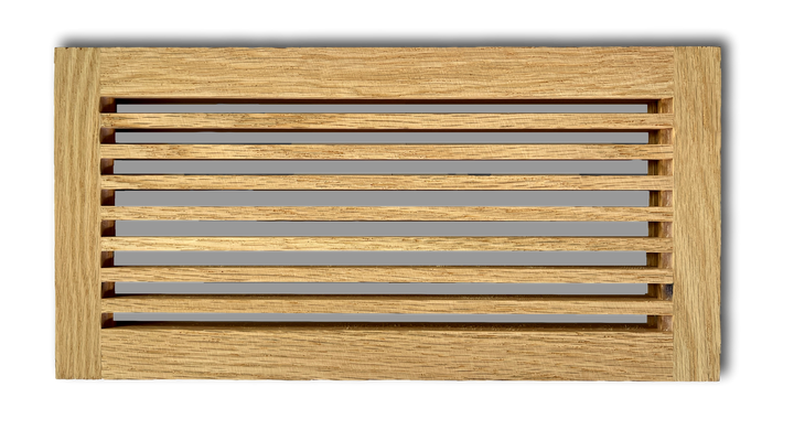 Wood Designs One Way Linear Flush Mount Slab Vent Cover Flush No Frame Vent Cover Grillworks, Inc - VCU 2.5 x 10 (Overall 4.5 x 12) Red Oak Floor (with vertical crossbar)