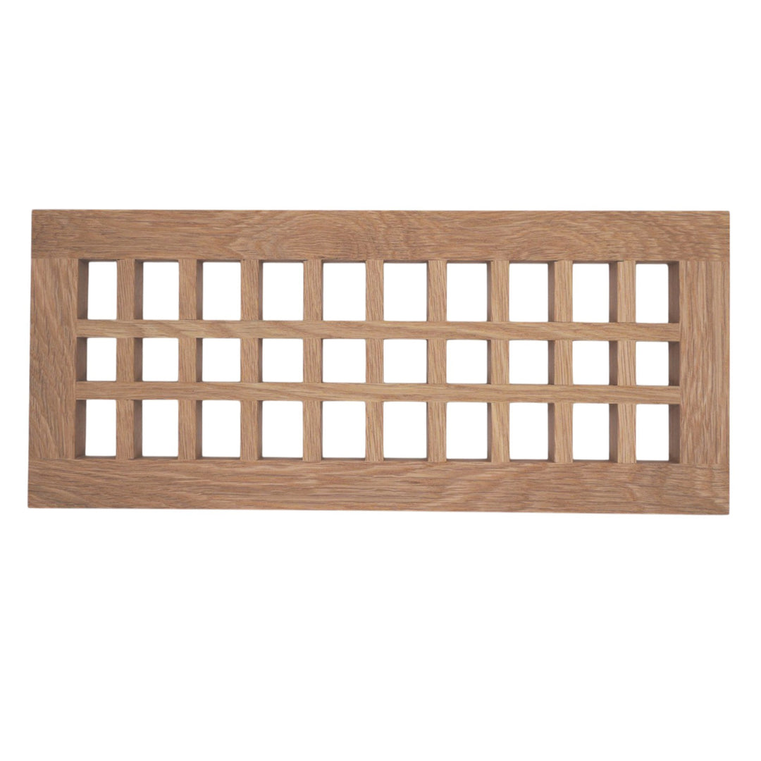 Wood Designs Grid Flush Mount Slab Floor Registers Flush No Frame Vent Cover Grillworks, Inc - VCU 2.5 x 10 (Overall 4.5 x 12) White Oak Floor (with vertical crossbar)